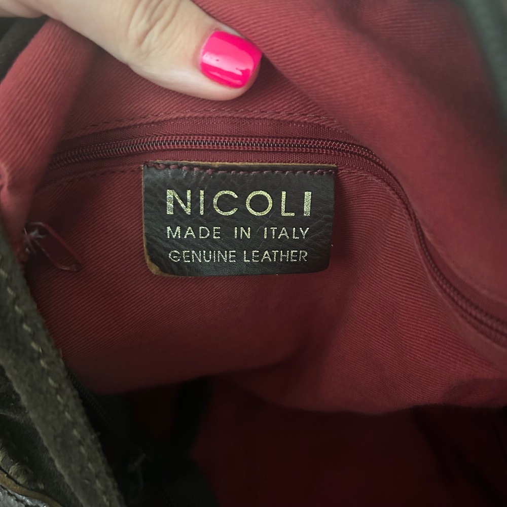 Nicoli Brown Italian Suede slouchy Shoulder Bag Whipstitch + inside pocket - Picture 4 of 12